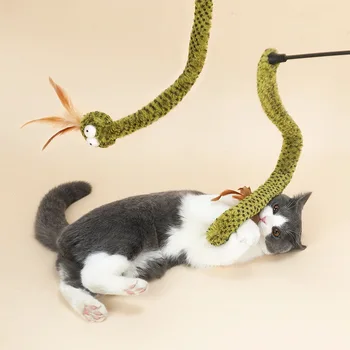 Pet Oyuncak Eğlenceli Yılan Komik Kedi Sopa Oyuncaklar Komik Malzemeleri Giderici Sıkıcı Tüy Uzun Çubuk İlginç Sevimli Aksesuarları  5