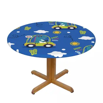Yuvarlak masa örtüsü için yemek masası Elastik Masa Örtüsü Sevimli Dinozor Araba Karikatür Gömme Ev Otel Dekorasyon  5
