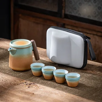 Lüks Klasik Kuai Ke Fincan Seyahat çay seti Taşıma Çantası Kung Fu çay bardağı Bir Pot Dört Fincan Açık Çaydanlık Teaware Seti Fincan Seti  5
