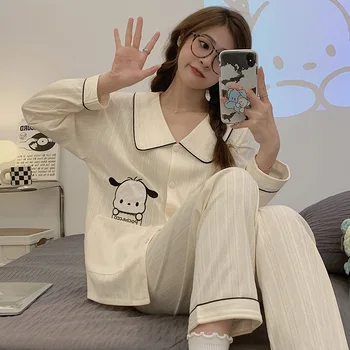 Yeni Kawaii Sevimli Sanrio Pochacco Beyaz Kaz Pijama Uzun Kollu Takım Elbise Ev Giysileri Hırka Ins noel hediyesi Sevimli Kız İçin  10
