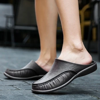 Erkek mokasen ayakkabıları Üzerinde Kayma Rahat yürüyüş ayakkabısı Tasarımcı Erkekler Yarım Terlik Rahat Yumuşak Terlik EVA Ayakkabı Flats Ayakkabı  5