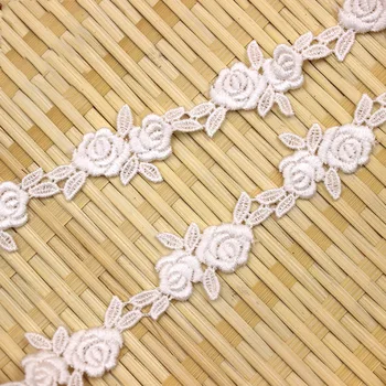 20 Metre Gül Çiçek İşlemeli Dantel Trim Beyaz Kurdele Düğün Aplike DIY Yama Aplike Dikiş Malzemeleri Zanaat Dekorasyon 28mm  10
