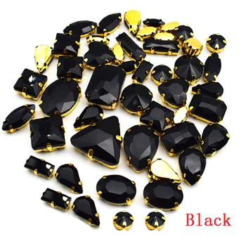 Sıcak Siyah Mix Şekli Altın Pençe Rhinestones Cam Elmas Dikişli Flatback Kristaller Konfeksiyon Düğün DIY Glitter Çivi Dekorasyon  10