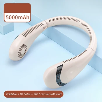 5000mAh USB Şarj Edilebilir Asılı Boyun Fanı Taşınabilir Açık Bladeless Dilsiz Soğutma Fanı Yaz Hava Soğutma Giyilebilir Boyun Bandı Fanı  5