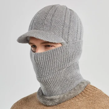 Erkekler Yeni Kış erkek Şapka Sıcak Set kulak koruyucu Rüzgar Geçirmez Erkek Eşarp yüz kapatma Entegre Örme Şapka güneşlikler Kapaklar  10
