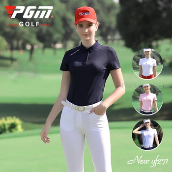 PGM Yaz Bayanlar Eğitim Kısa Kollu T Gömlek Golf Giyim Kadın Spor Giysileri Hızlı Kuru Fermuar Standı Yaka Tops S ~ XL  10