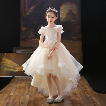 Çocuk Gelinlik Prenses Elbise Örgü Kabarık Nokta Sequins Etek Çiçek Kız Elbise Düğün İçin Doğum Günü Partisi Piyano Kostümleri  10
