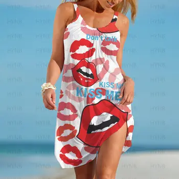 Tatlı Boho Elbise Dropshipping Şık Zarif Kadın XOXO Y2k Ücretsiz Kargo Plaj Kırmızı Dudaklar Seksi Sling Yaz Elbiseler 2022 Taste Me  5