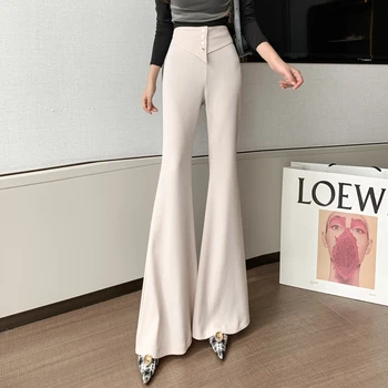Kadın Dökümlü Takım Elbise Büyük Flare Uzun Pantolon Bayan Ofis İş Resmi Pantolon Düğmeleri Artı Boyutu Yüksek Sokak Kore Moda  5