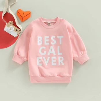 Sevgililer Günü Tişörtü Bebek Kız Mektup Baskı Uzun Kollu Ekip Boyun Kazaklar Tops Bahar Giysileri  10