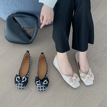 Kadın Düz Sivri Burun Kapalı Loafer'lar Backless Katır Slip-on Terlik Yay Düğüm tasarım ayakkabı Düşük Topuk Rahat Bayan Ayakkabıları  5