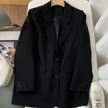 Kadın Kore Çentikli Yaka Blazer Ceket 2022 İlkbahar Sonbahar Takım Elbise Ceket Rahat Uzun Kollu Zarif Moda İki Düğme Blazers  5