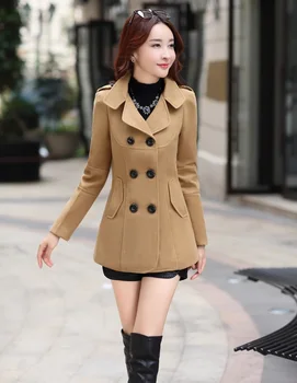 Moda Kış Ceket Bayan Kruvaze Kısa Yün Ceket Düz Renk Kore İnce Kadın Yün Ceket Gevşek Boyutu  5