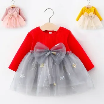 Bebek Kız Noel Elbise 0-24MYears Toddler Yenidoğan Yay Dantel Örgü Prenses Elbise 1 Yaşındaki Doğum Günü Partisi Yeni Yıl Kostüm  10