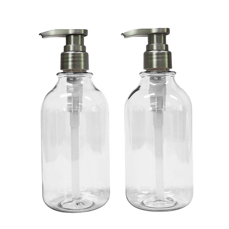 Boş 500ml / 17oz Plastik Losyon pompa şişesi duş şampuanı Jel Tutucu Mat Gümüş Sabunluk Banyo Pompası Doldurulabilir Şişeler