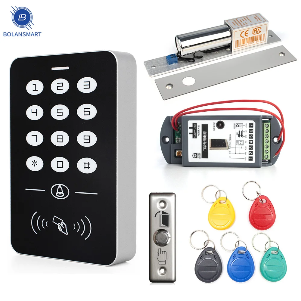 ücretsiz kargo RFID Erişim Kontrol Sistemi Kapı Seti + Eletric Manyetik Kilit + Kart Anahtar tab + Mini kart okuyucu + Güç Tedarikçisi + Çıkış anahtarı