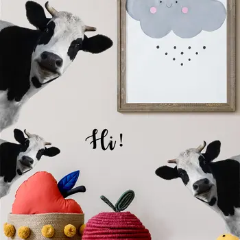 Yeni siyah ve beyaz inek İngilizce hi geri tutkal kendinden yapışkanlı duvar sticker oturma odası yatak odası anaokulu dekoratif duvar sticker  10