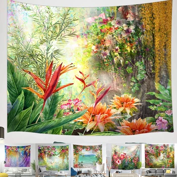 Renkli Çiçek Goblen Yatak Odası için Büyük, Suluboya Çiçek Baskı Halılar Mor Duvar Asılı Kumaş Kızlar için Ev Yurt  10