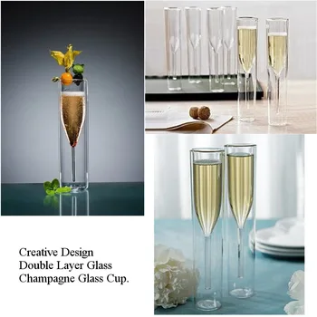 Şampanya bardağı çift duvarlı kupa Flüt Kadeh Kabarcık Şarap Lale Kokteyl Düğün parti bardağı Tost Bodum Thule cam  10