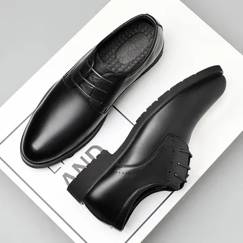 Erkekler Elbise Ayakkabı Deri Inek Derisi Düz Renk Sivri Düşük Üst Yükseltilmiş Kaymaz Su Geçirmez Rahat Ayakkabılar  5
