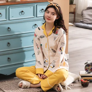 Kadın sonbahar ve kış uzun kollu pamuklu kadın pijama yeni öğrenci hırka Kore bahar eğlence erkek pijama setleri pijama takımı  10