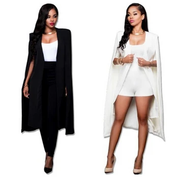 Yeni Uzun Pelerin Ceket Uzun Kişiselleştirilmiş Moda V Yaka Kadın Ceket Sonbahar Giyim Mont Ofis Bayan Ceketler Siyah  5