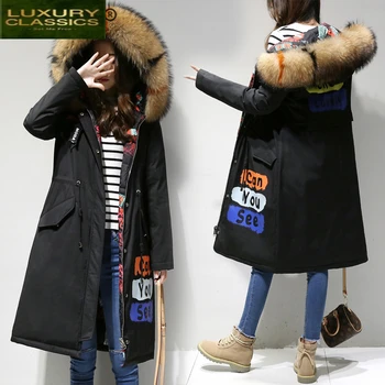 Kadın Sıcak Kış Ceket Moda kadın Aşağı Ceket + Kürk Kapşonlu 2021 Kore Vintage Fit Uzun Chaqueta Mujer Hiver WU1748  4