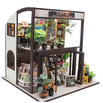 DIY Minyatür Dollhouse Mobilya kiti Oyuncak Ahşap Kahve Dükkanı El Sanatları Hediye Noel  10
