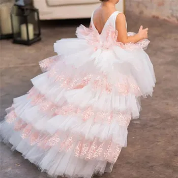 Yüksek Düşük Kabarık Tül Bebek Kız Elbise Prenses Çiçek Kız Elbise Düğün Parti Çocuk Giyim Pageant elbise  10