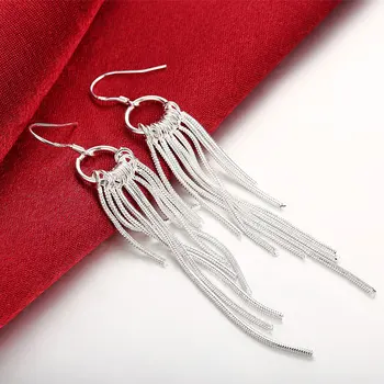 Popüler markalar 925 Ayar Gümüş güzel püskül uzun Küpe Kadınlar için moda düğün parti Takı Tatil hediyeler  4