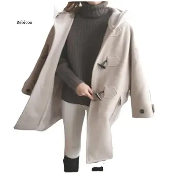 Kış Bayan Yün Karışımı Ceket Gevşek Uzun Bayan Ceket Cepler Düz Renk Rahat Moda Kadın Ceket Abrigos Mujer Invierno  5