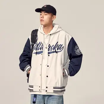 Beyzbol Üniforma Ceketler Erkekler Kadınlar Retro İşlemeli Mont İnce Çift Gevşek Bombacı Ceket Hip-Hop Vahşi Büyük Boy kolej ceketi  5