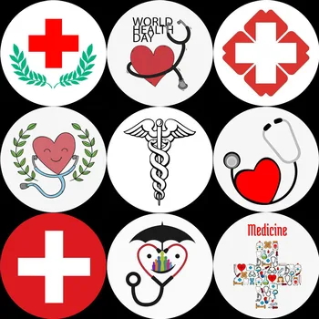 18 Stilleri Doktor Hemşire Caduceus Kırmızı Kalp Stetoskop ICRC Logo Kelime Sağlık Günü Broş Pins Kravat Iğnesi Rozeti Hastane Ödül Hediye  5