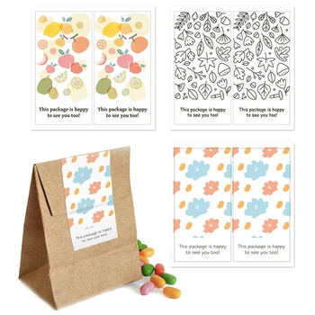 50 Paket Bu Paket Sizi De Görmekten Mutluluk Duyar Mühür Çıkartmalar Küçük İşletmeler için Hediye Kutusu Dekor Yaprak Meyve Çiçek Dikdörtgen Etiket  10