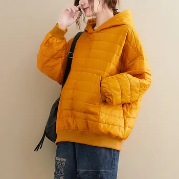 Kadın Parka Kış Sonbahar Giysileri Üstleri Gevşek 2021 Hoodies Kapşonlu Harajuku Streetwear Sarı Siyah Rahat Kapşonlu Kadın Parkas  5