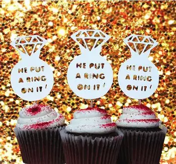glitter Üzerine bir yüzük koydu düğün cupcake toppers nişan parti kek dekorasyon çörek foodtoothpicks  10