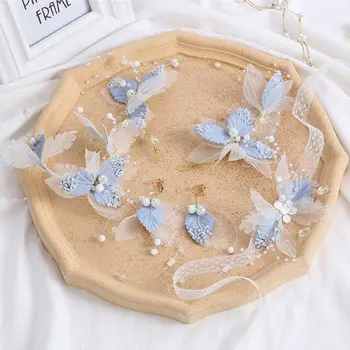 Yeni Mavi Gri Çiçek Gelin Saç Klipler Tiaras Düğün İplik İnciler Çiçek Barettes Pins Takı Aksesuarları факолки 4 Adet Set  2