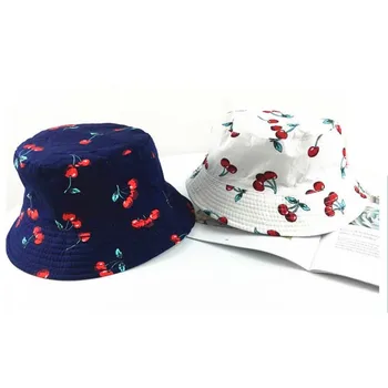 2019 Pamuk Kiraz Baskı Kova Şapka Balıkçı Şapka Açık Seyahat güneşlikli kep Erkekler ve Kadınlar için 519  10