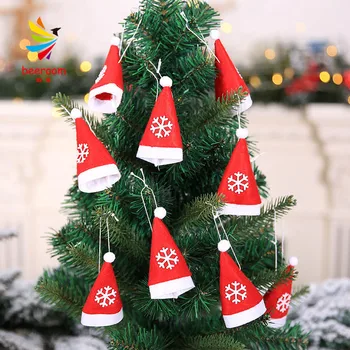 10 ADET Noel DIY Noel ağacı kolye Noel şapka Yılbaşı ağacı süsleri ev Yılbaşı ağacı Yeni Yıl dekorasyon  5