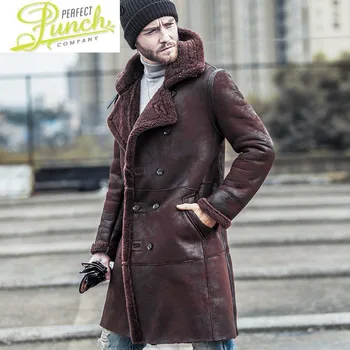 Hakiki Kış Deri Ceket Erkekler Doğal Koyun Kürk Ceket Uzun Shearlıng Ceket Vintage Sıcak deri ceketler Wp18a468  5