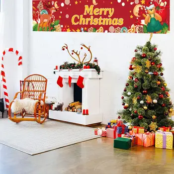 Noel Afiş Dekorasyon Büyük Merry Christmas Afiş Bayrak İşareti Santa Noel Açık iç mekan ev dekorasyonu duvar asılı dekorlar  5