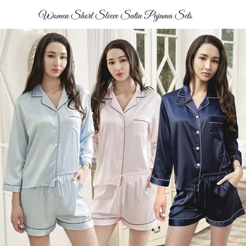2021 Kadın İpek Pijama Setleri Kısa Kollu Bayan Bayanlar Saten pijama takımı İpeksi Yaz Salonu Aşınma Pijama  10