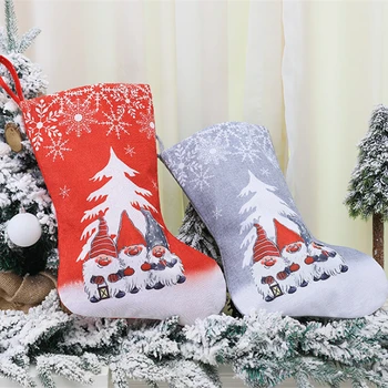 Noel Çorap Asılı Süsleme Ağacı Kardan Adam Santa Baskılı Hediyeler Kullanımlık Noel Kolye Noel Süsler Dekorasyon  5