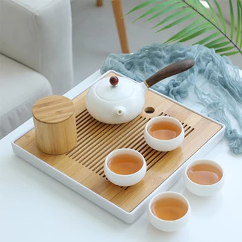 Dehua Süet Yeşim Beyaz porselen çay seti el yapımı çaydanlık Çay Fincanı Seti Çin Çay Töreni Hediye seramik demlik Ahşap Saplı  5
