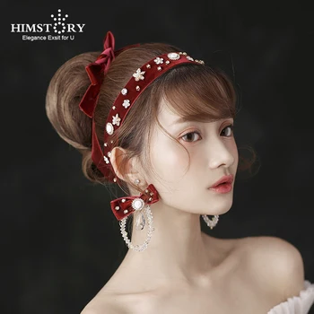 Hımstory Vintage Kırmızı Hairband saç aksesuarları El Yapımı Kristal Rhinestones düğün elbisesi Gelin Hairwear Düğün Başlığı  10