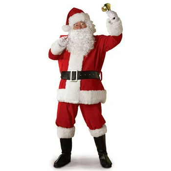 5 Adet S-3XL Yetişkin Noel Noel Baba Kostüm Erkekler ve Kadınlar İçin Noel Baba Rol Cosplay süslü elbise Takım Elbise Peruk Sakal Kıyafet Yeni  10