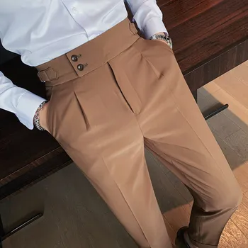 Erkekler Moda Düz Renk Takım Elbise Pantolon Zarif Slim Fit Sosyal Pantolon Pantolon Yüksek Kalite Erkekler İş Ofis Parti Elbise Ayak Bileği Pantolon  10