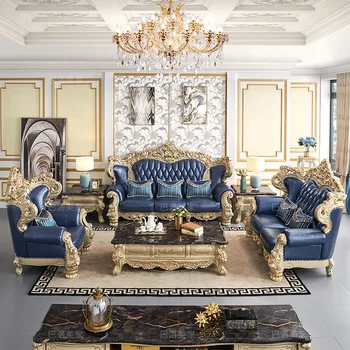 7 kişilik kraliyet lüks Antika oturma odası mobilya orijinal deri kanepe seti beyaz ve altın kumaş oturma odası koltuk takımı  4