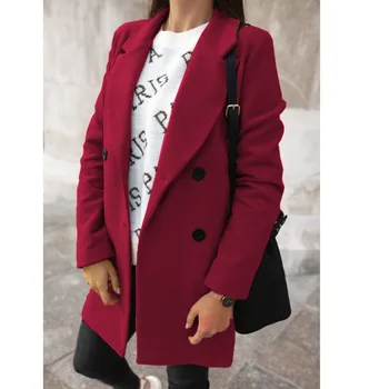 Sonbahar Kış Yeni Fashiong 2021 Kadın Uzun Kollu Kruvaze Yün Karışımları Ceket Casual Dış Giyim Takım Elbise Blazers Palto  5