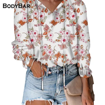 Zarif Çiçek Şifon Dantel Gömlek Kadın Fener Uzun Kollu Bluz Vintage kadın gömleği Üst Boho Seksi Bluzlar Blusa  5